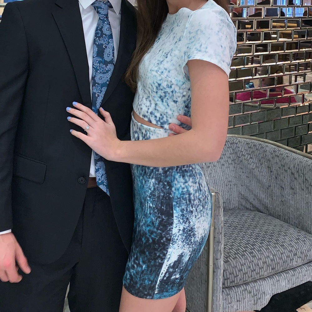 white and blue dress